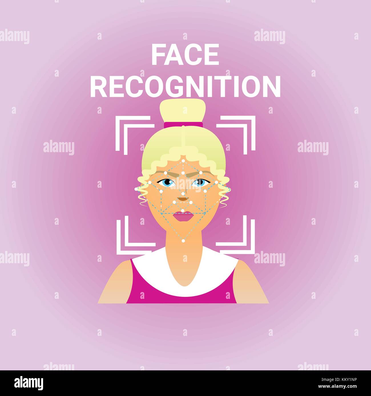 La scansione biometrica il riconoscimento del volto di icona femminile moderna tecnologia di identificazione Illustrazione Vettoriale