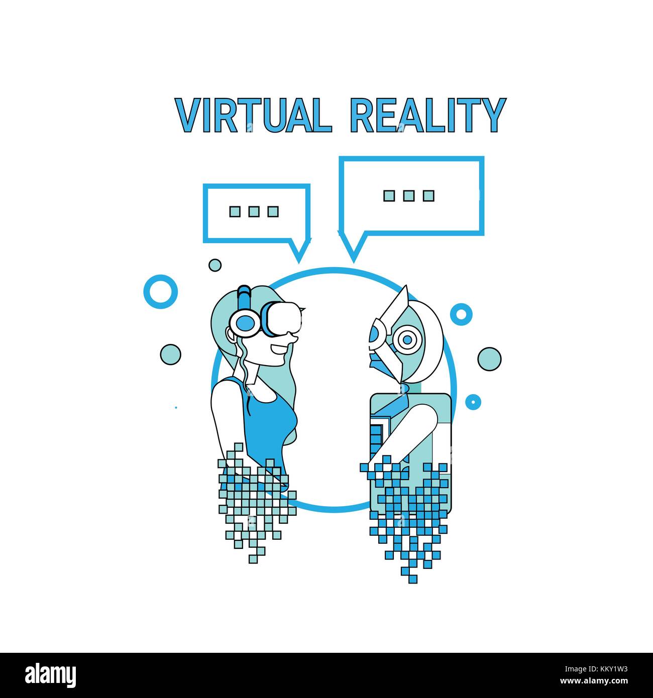 La donna in realtà virtuale comunicante con robot indossando occhiali vr gadget moderno concetto di tecnologia Illustrazione Vettoriale