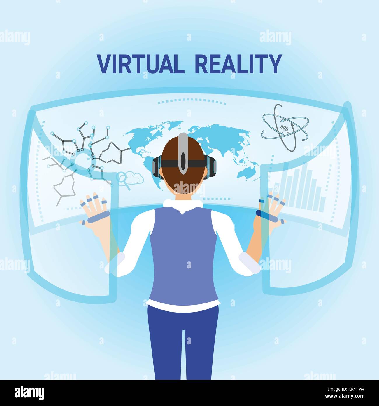 La donna in realtà virtuale indossando occhiali vr utilizzare digitall interfaccia ottica moderno concetto di tecnologia Illustrazione Vettoriale