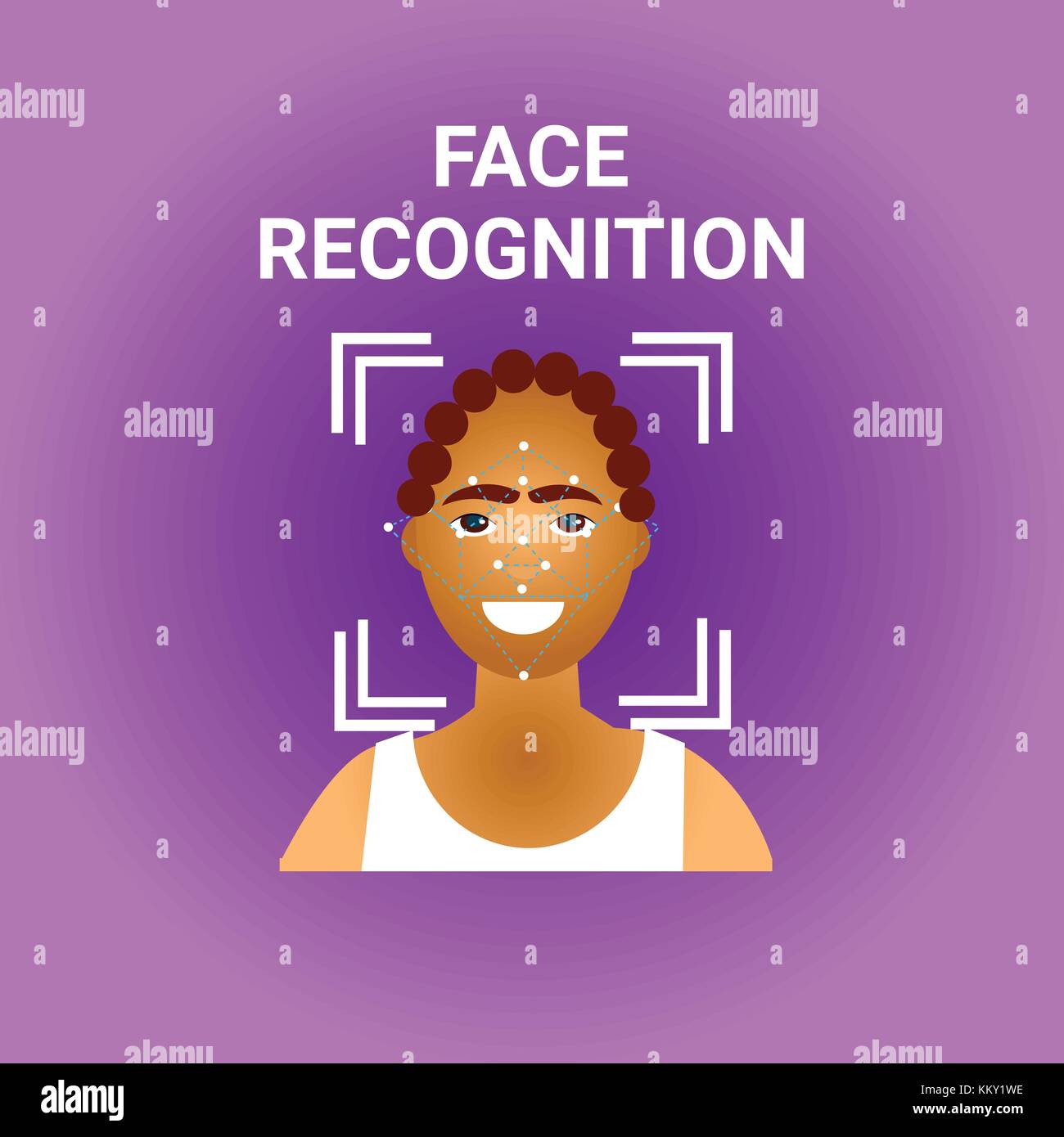 Per il riconoscimento facciale la scansione biometrica di African American faccia femmina icon Illustrazione Vettoriale