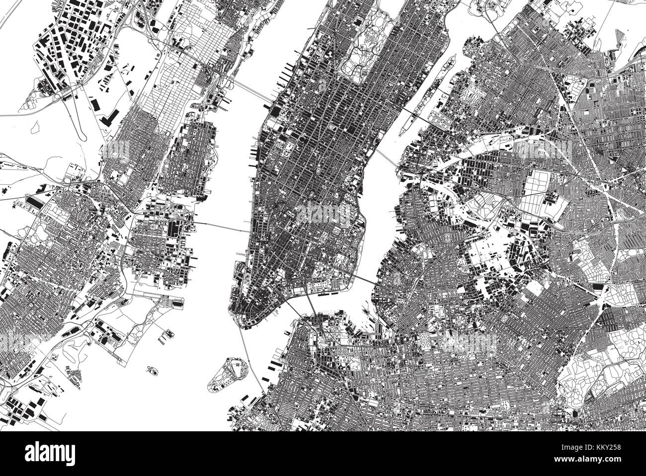 New York mappa, vista satellitare, gli Stati Uniti, illustrazione, case, quartieri e strade Illustrazione Vettoriale
