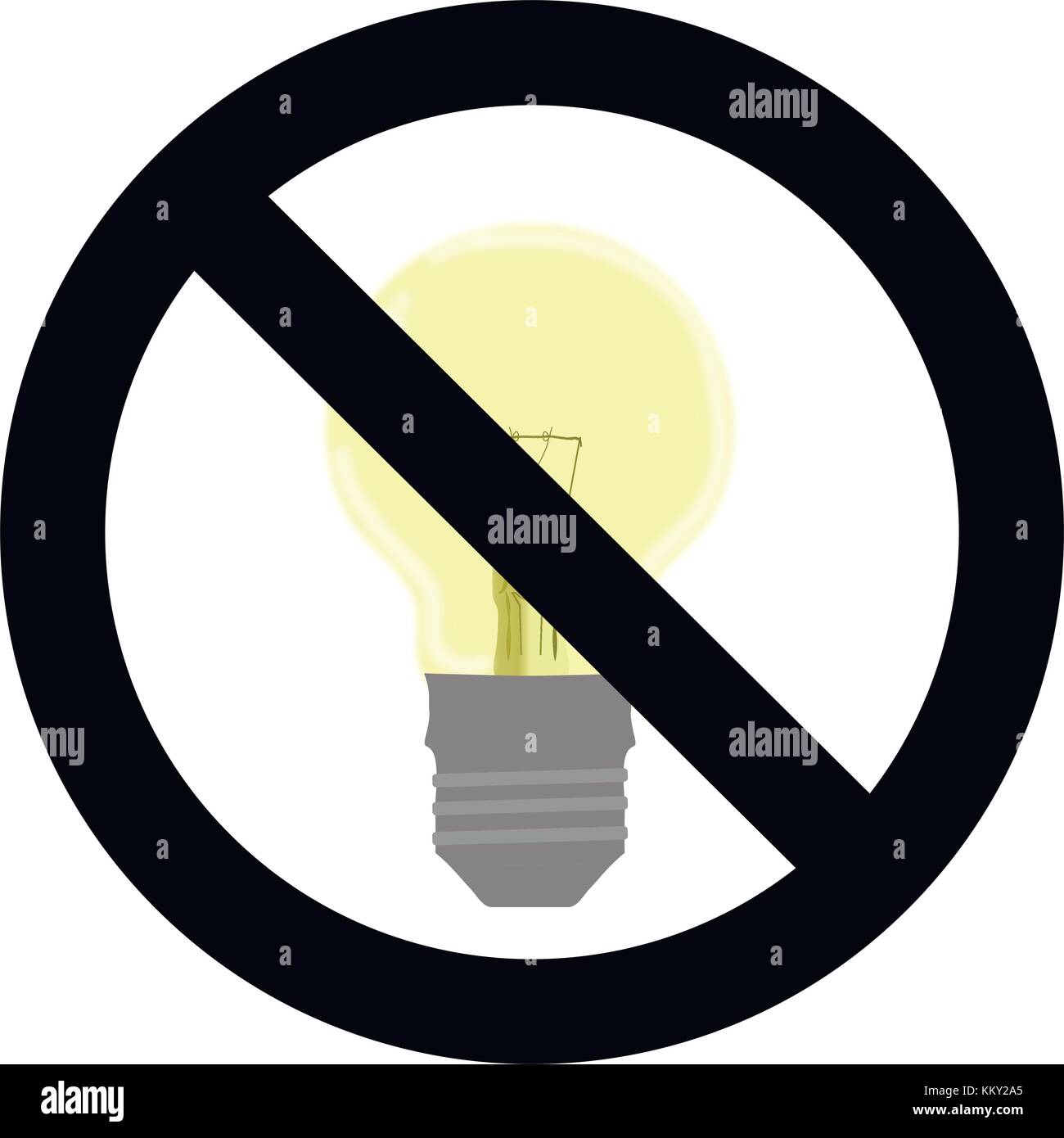 Nessun simbolo della luce. non attivare il segno. controllo di elettricità ed energia, vietare lampadina, illustrazione vettoriale Illustrazione Vettoriale