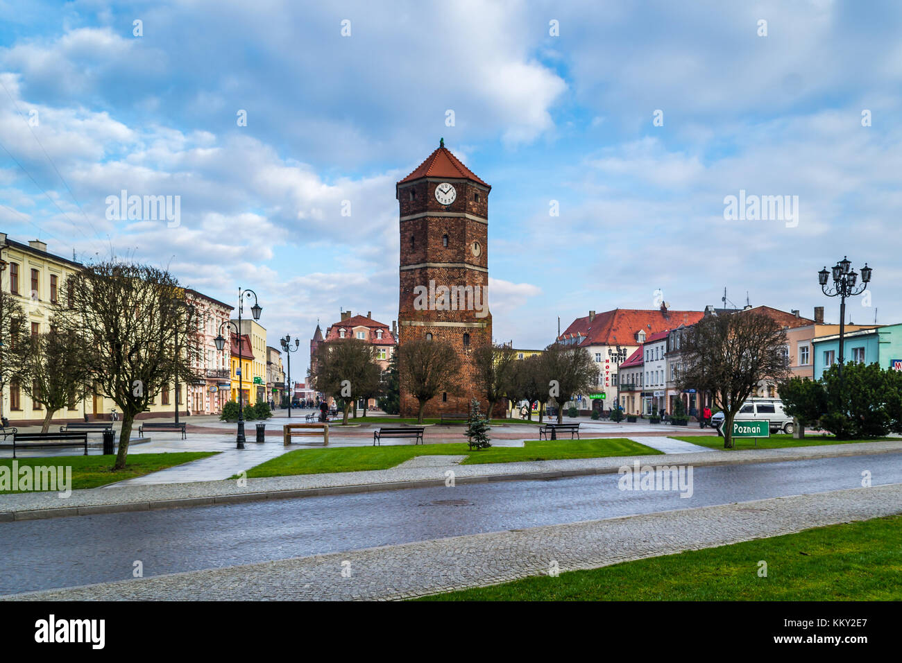 Town Hall tower in znin, Polonia Foto Stock