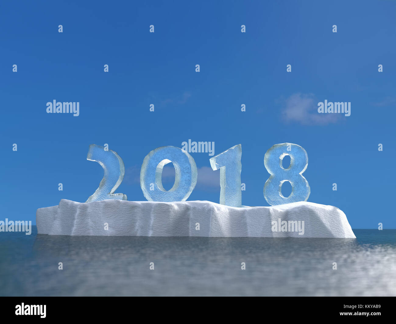 3D Rendering del nuovo anno data 2018 formata da ghiaccio posti su ghiaccio floe galleggianti sulla superficie del mare Foto Stock