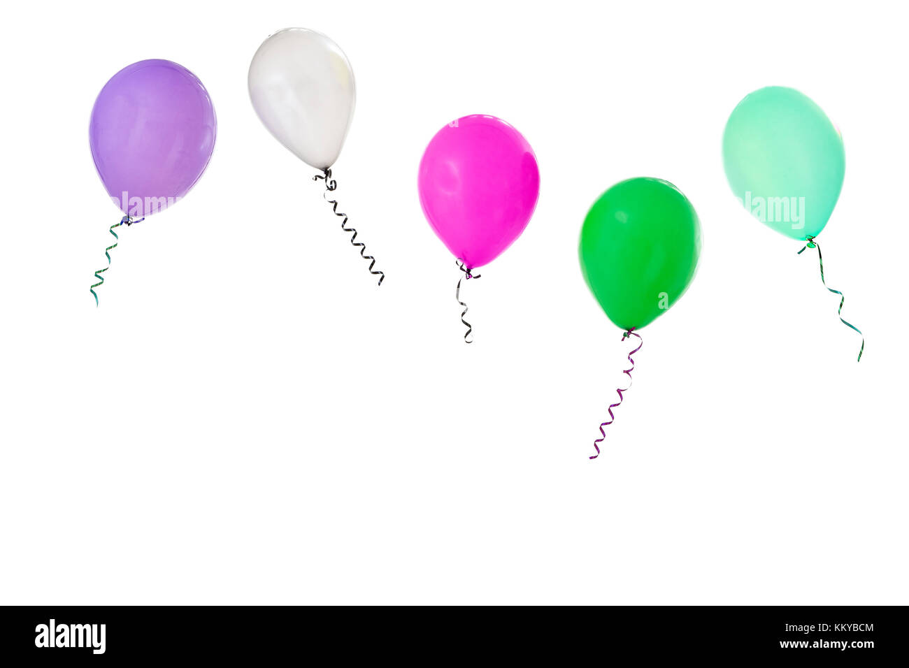 Bellissimo sfondo con palloncini colorati battenti fino. su sfondo bianco. Foto Stock