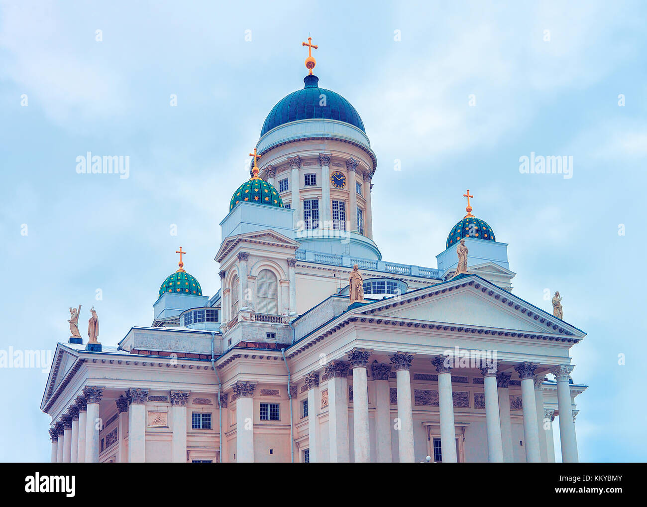 La cattedrale di Helsinki sulla piazza del senato, Finlandia in inverno. Foto Stock