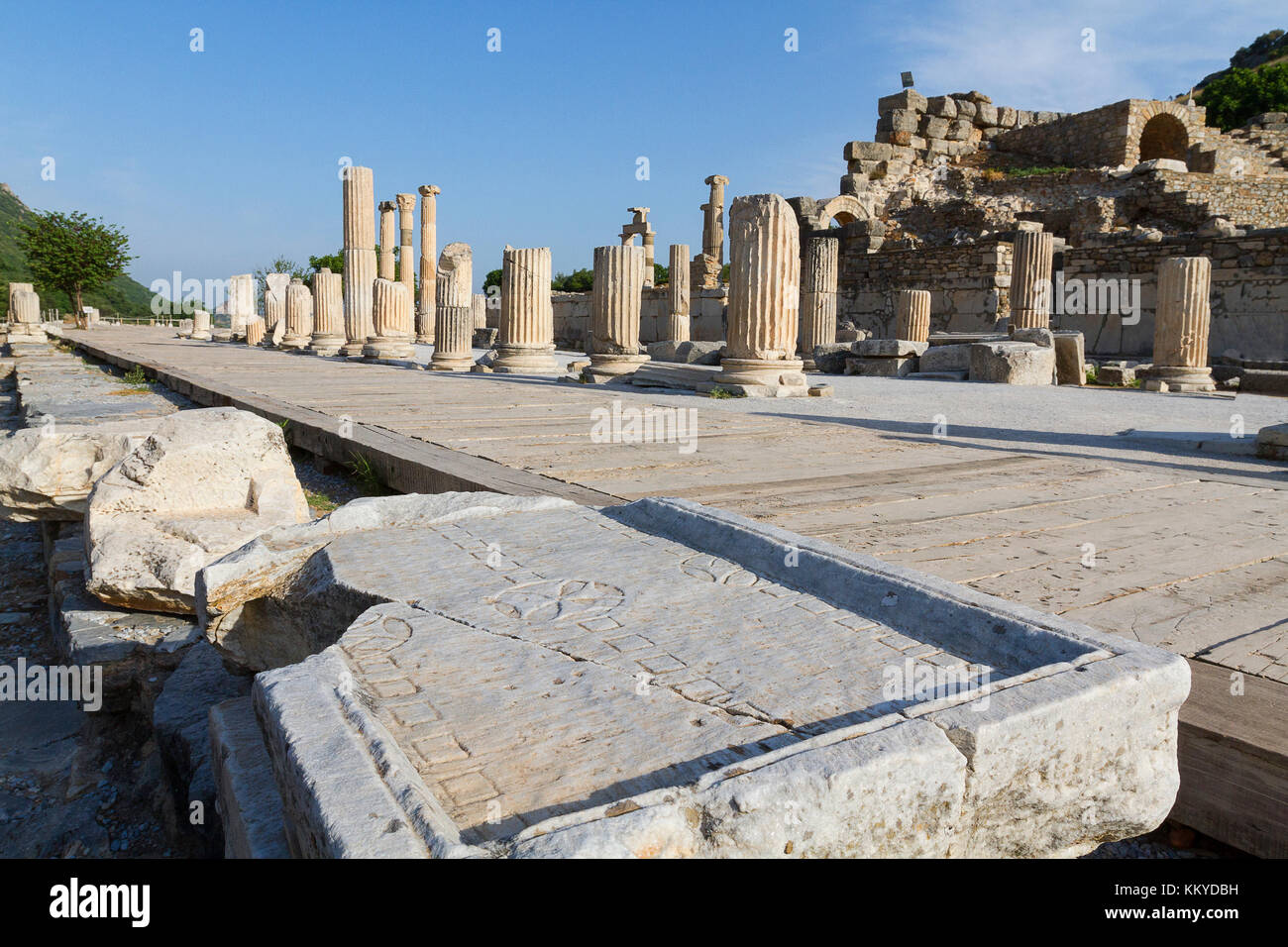 Romano scheda di gioco nelle rovine Romane di Efeso in Turchia. Foto Stock