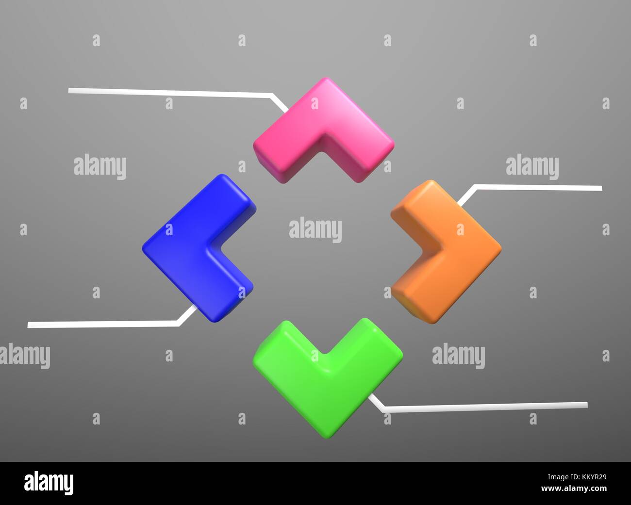 Quattro pezzi presentazione infografico. Fase 4 schema di business. Quattro sezione. 3D render Foto Stock