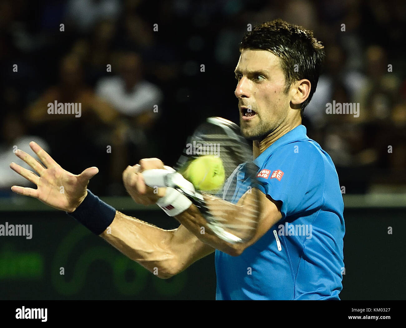 KEY BISCAYNE, FL - 25 MARZO: Novak Djokovic al Miami Open Day 6 al Crandon Park Tennis Center il 25 Marzo 2016 a Key Biscayne, Florida. Persone: Novak Djokovic Foto Stock