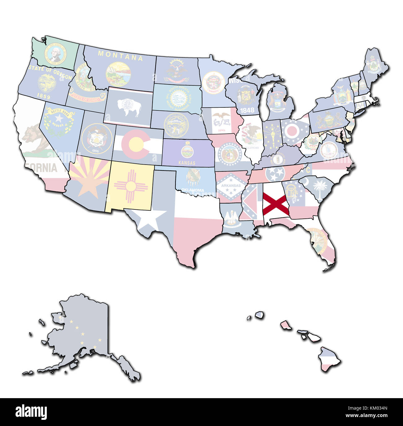 Alabama sulla mappa di isolato di stati uniti d'America con i confini di stato Foto Stock