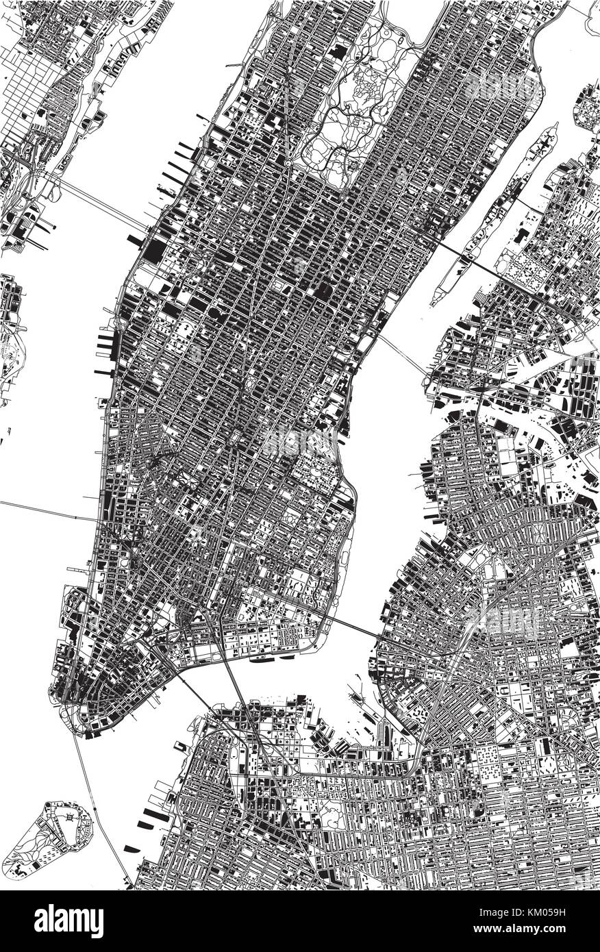 New York mappa, vista satellitare, gli Stati Uniti, illustrazione, case, quartieri e strade Illustrazione Vettoriale