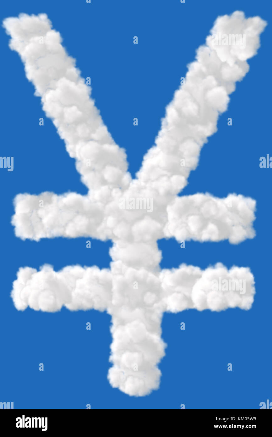 Il simbolo dello Yen realizzato da nuvole su sfondo blu Foto Stock