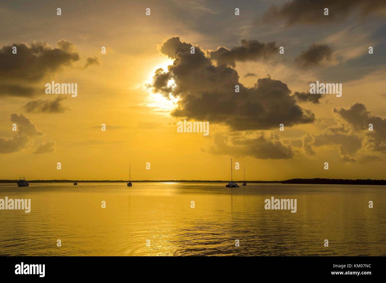 Tramonto a key west florida usa con la barca silhouette e golden e cielo blu Foto Stock