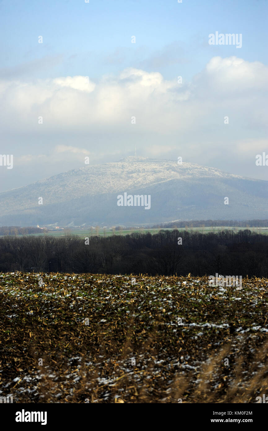Sleza, 718 m sopra il livello del mare, paesaggio, Dolnoslaskie, paesaggio, montagna, foto di kazimierz jurewicz, Polonia, Slesia, viaggi Foto Stock
