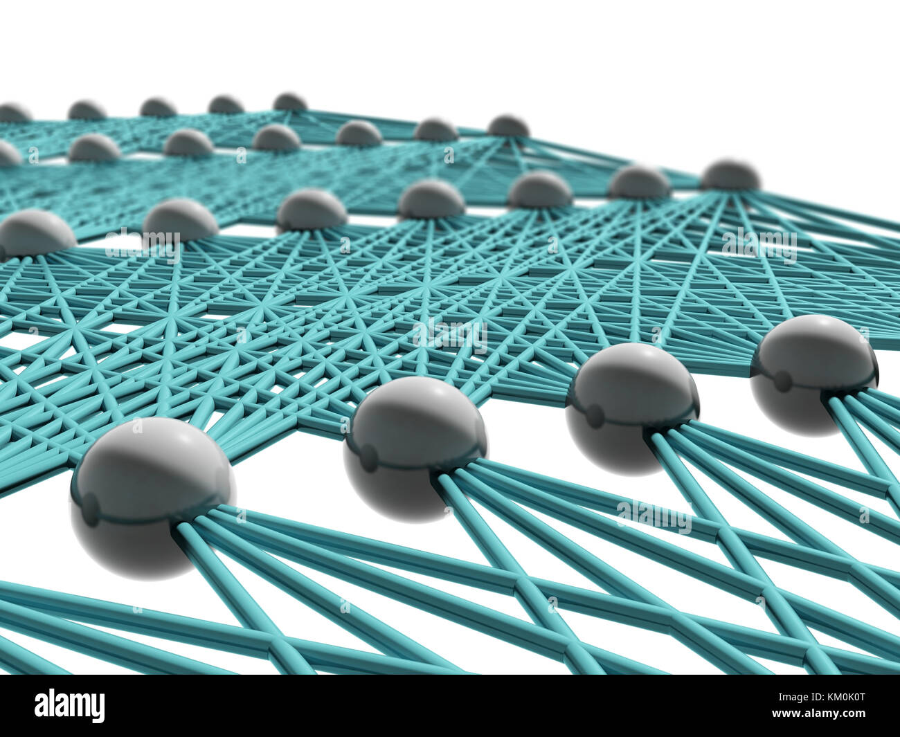 Rete neurale artificiale struttura schematica isolato su bianco, 3d illustrazione Foto Stock