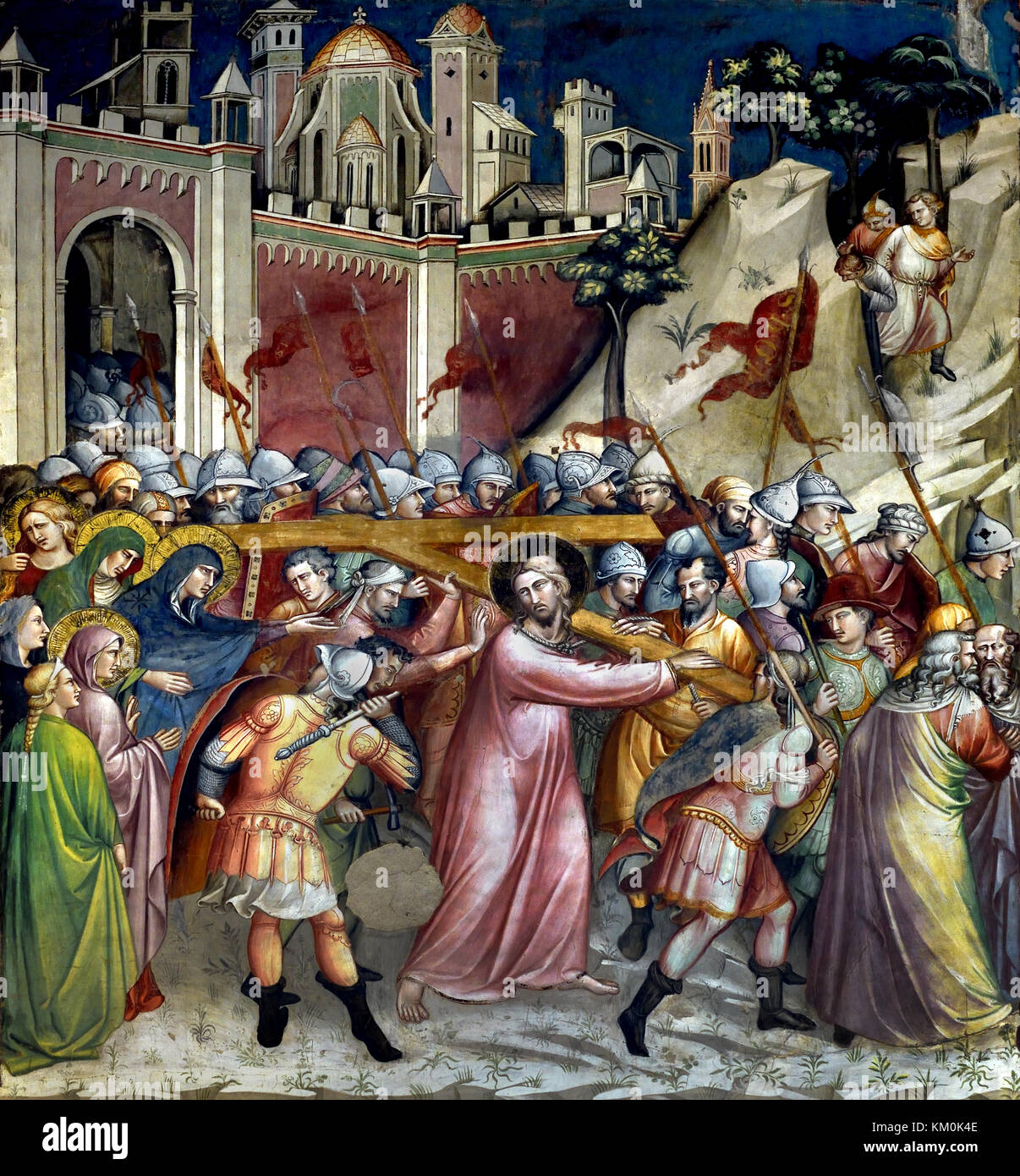 Crocifissione 1360 Taddeo Gaddi 1290 – Firenze 1366 è stato un pittore e architetto italiano medievale. Affresco Sacrestia, Santa Croce, Firenze Museo dell'Opera di Santa Croce (la Basilica di Santa Croce è la principale chiesa francescana di Firenze) Italia Chiesa e Museo Santa Croche, di Leon Battista Alberti 1470 Firenze Italia (la Basilica di Santa Croce chiesa francescana di Firenze, Italia. E Piazza di Santa Croce, Toscana Italia, sepolture: Michelangelo, Galileo Galilei, Niccolo Machiavelli, Architetti, Filippo Brunelleschi, Arnolfo di Cambio, Niccolo Matas, Costruzione st Foto Stock