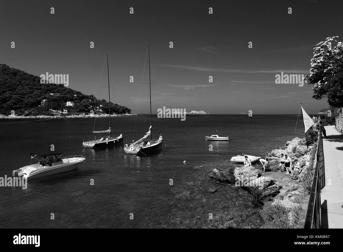 Estate vista sulla baia di Lapad beach, città di Lapad, Dubrovnik, costa dalmata, Mare Adriatico, Croazia, Europa. Foto Stock