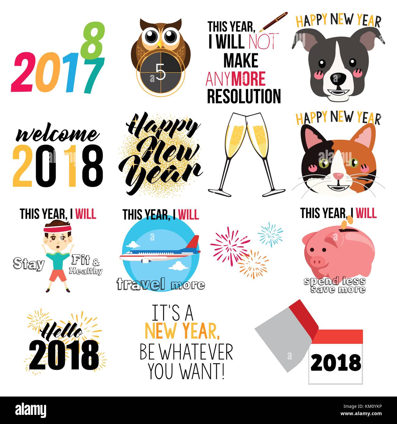 Una illustrazione vettoriale di felice anno nuovo segni e icone Illustrazione Vettoriale