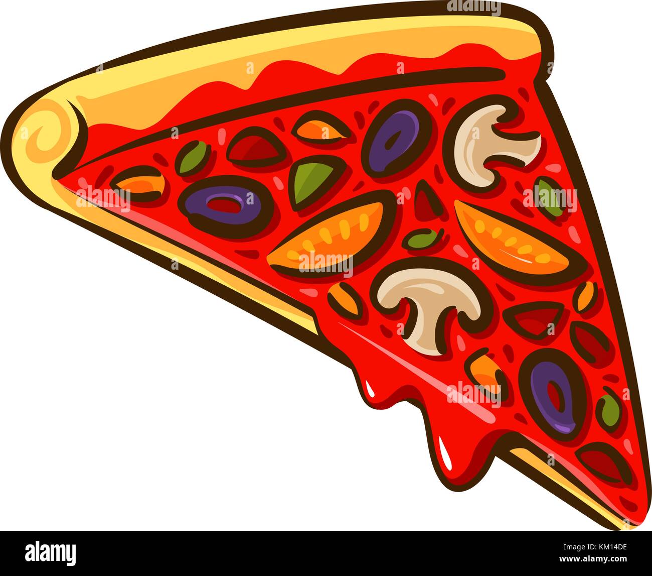 Fetta di pizza. Cucina italiana, pizzeria, cottura in forno. Illustrazione vettoriale dei cartoni animati Illustrazione Vettoriale