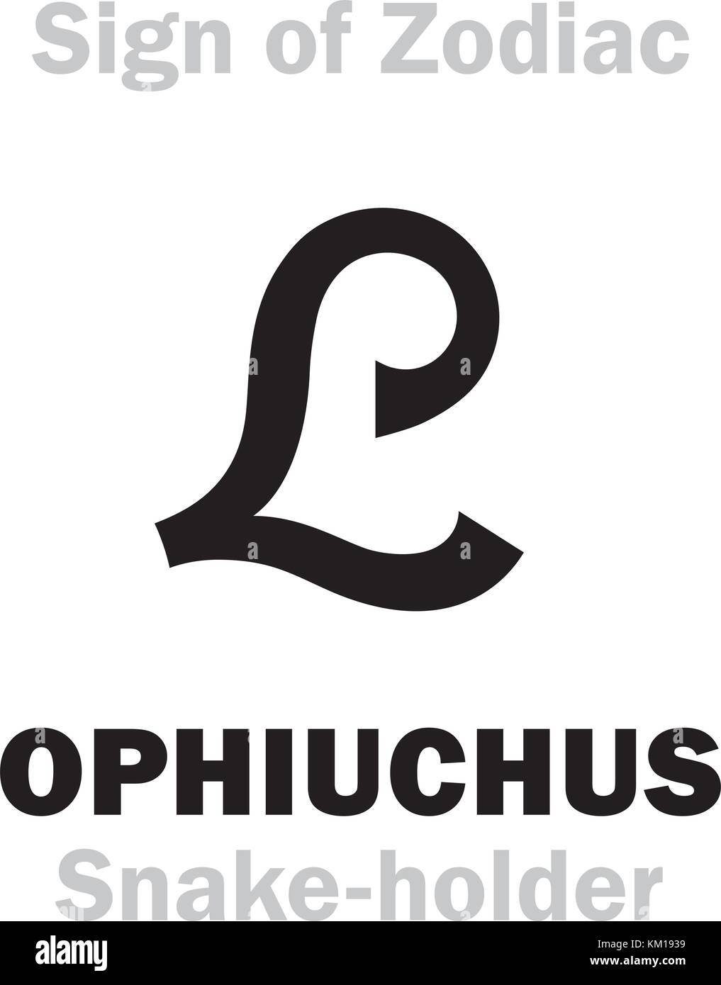 Astrologia Alfabeto: 13 ° segno di Zodiaco OFIUCHUS / SERPENTARIUS (il serpente-titolare). Segno del carattere geroglifico (simbolo usato anni '90). Illustrazione Vettoriale