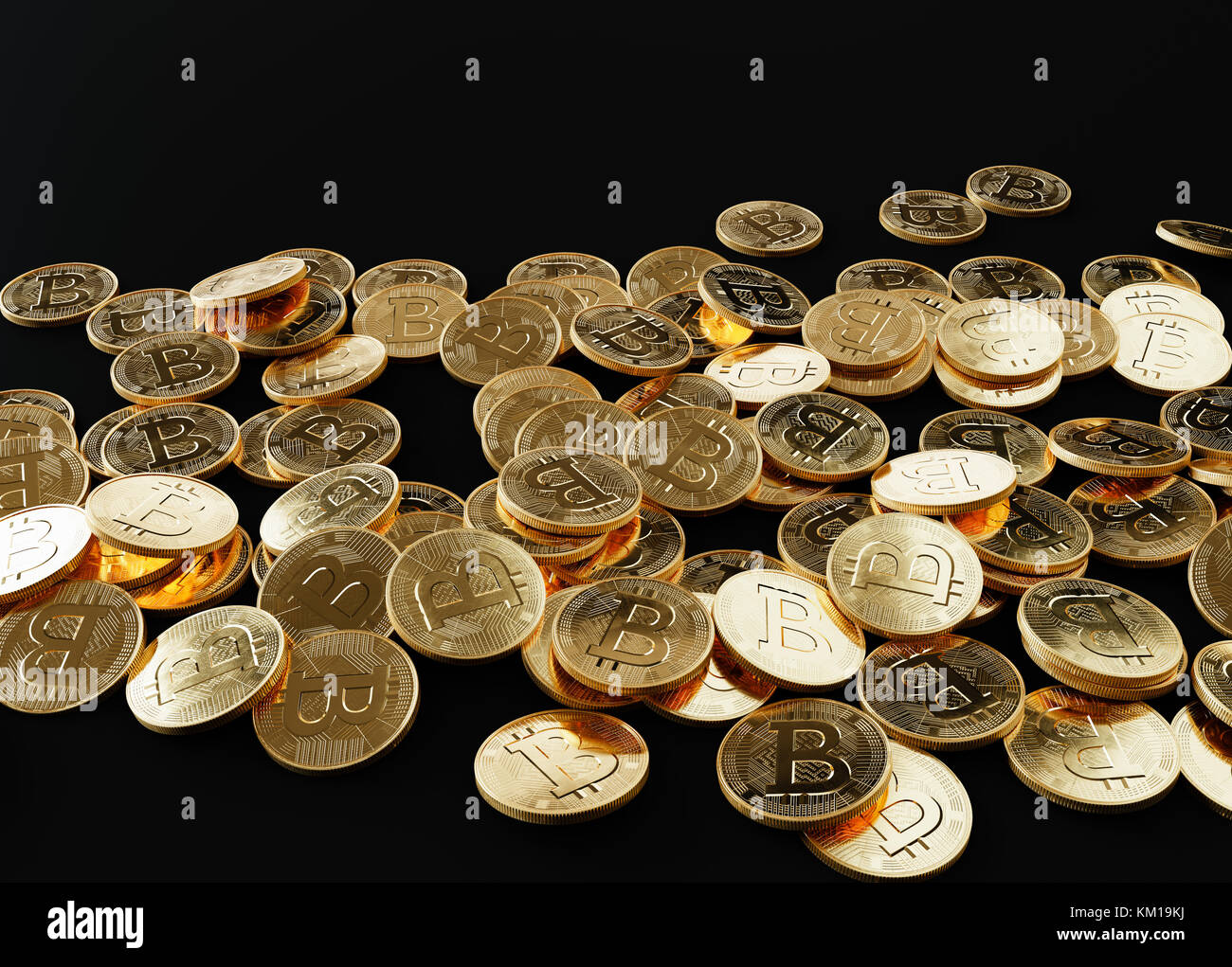 Molti bitcoin Monete sparse Foto Stock