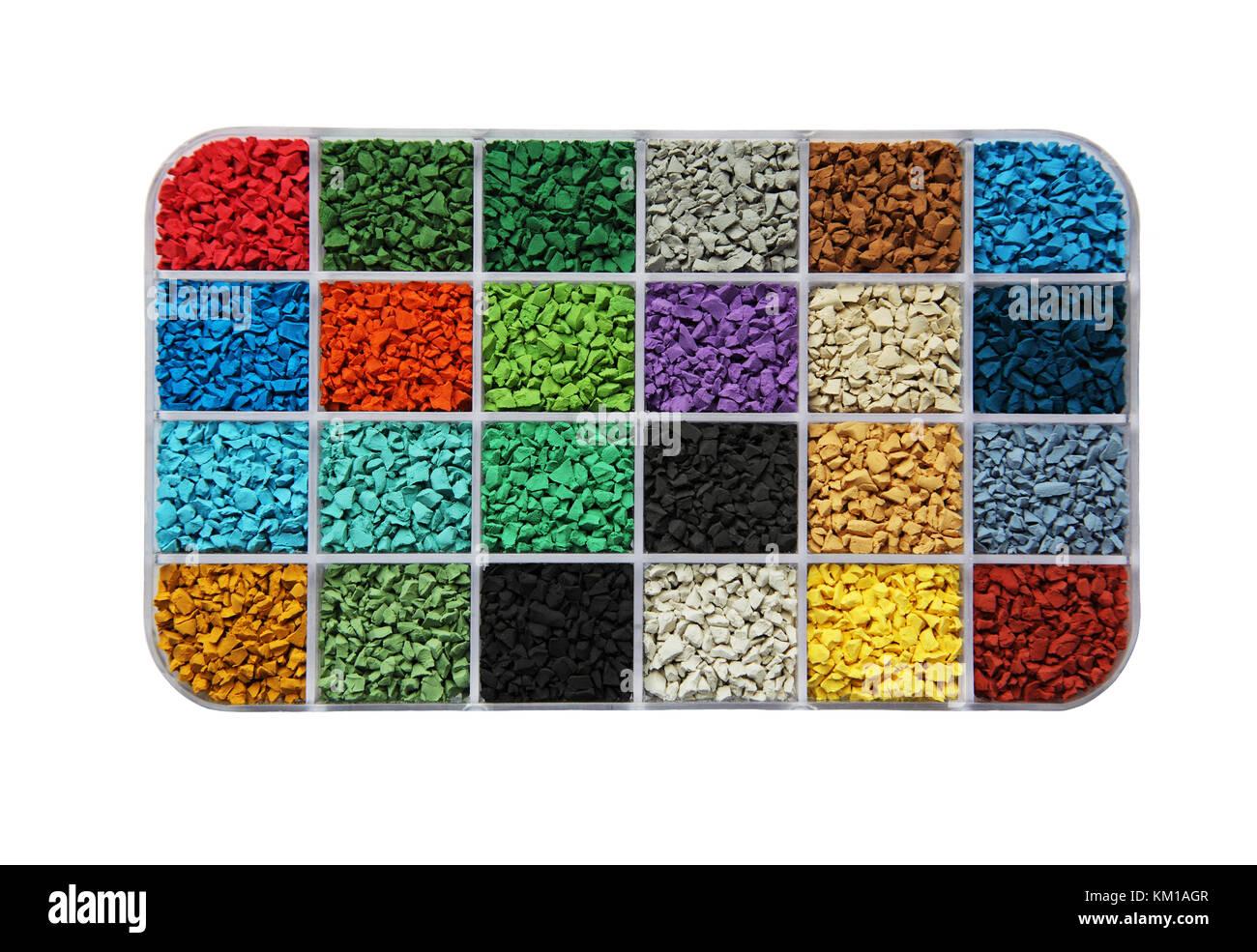 I campioni di colore dei granuli di gomma per il pavimento Foto Stock
