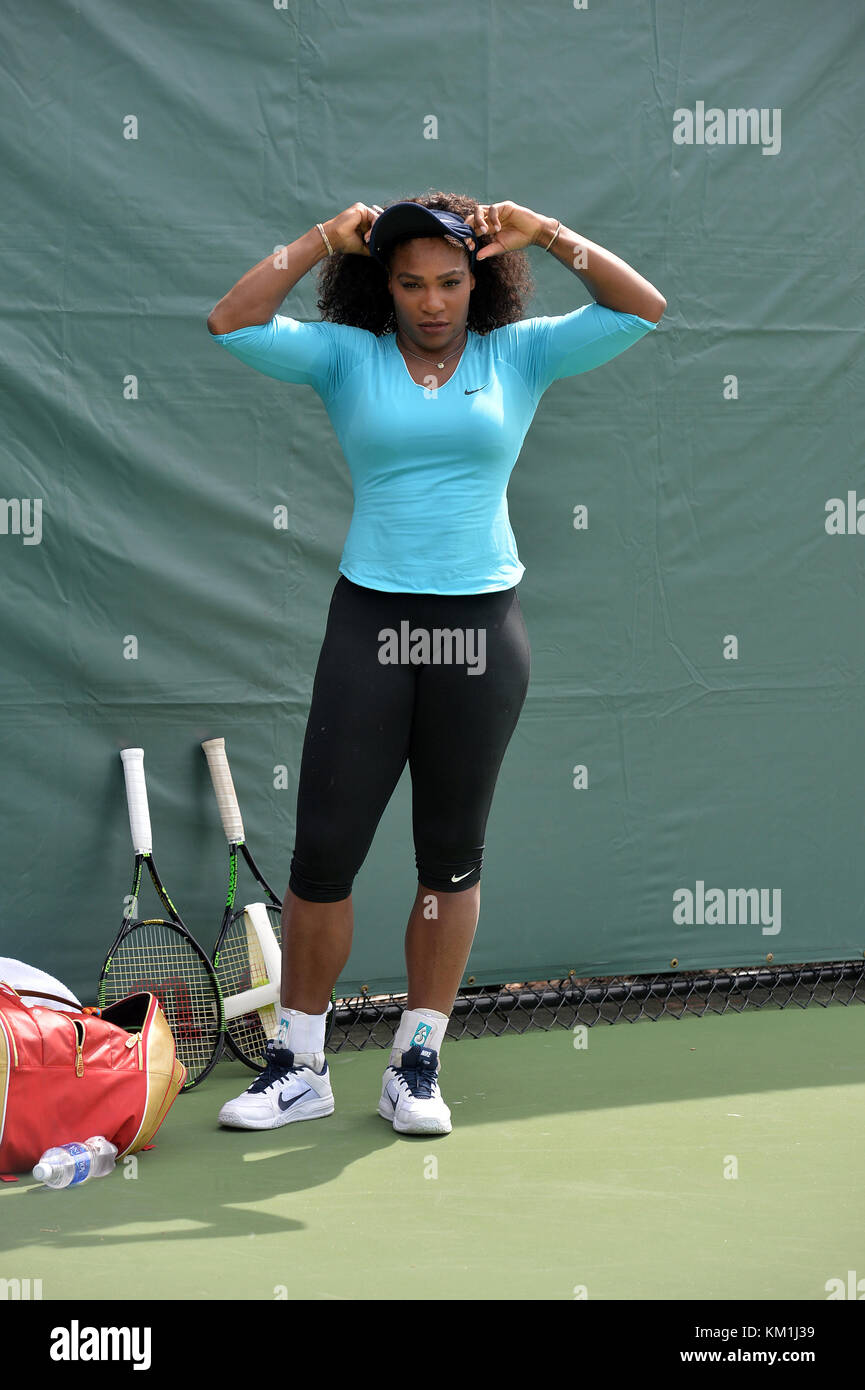 Serena Williams delle pompe per il Miami Open, Crandon Park Tennis Center, Miami, aperto giorno 23/03/2016. Foto Stock