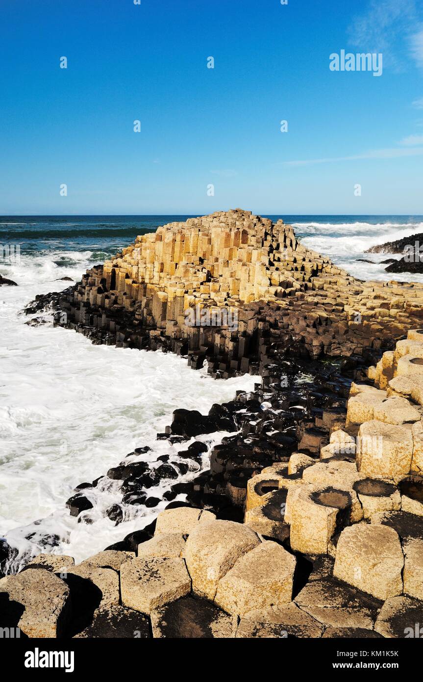 Il Giants Causeway vicino a Bushmills, Irlanda del Nord. Colonne esagonali di roccia basaltica vulcanica della formazione a nido d'ape Foto Stock
