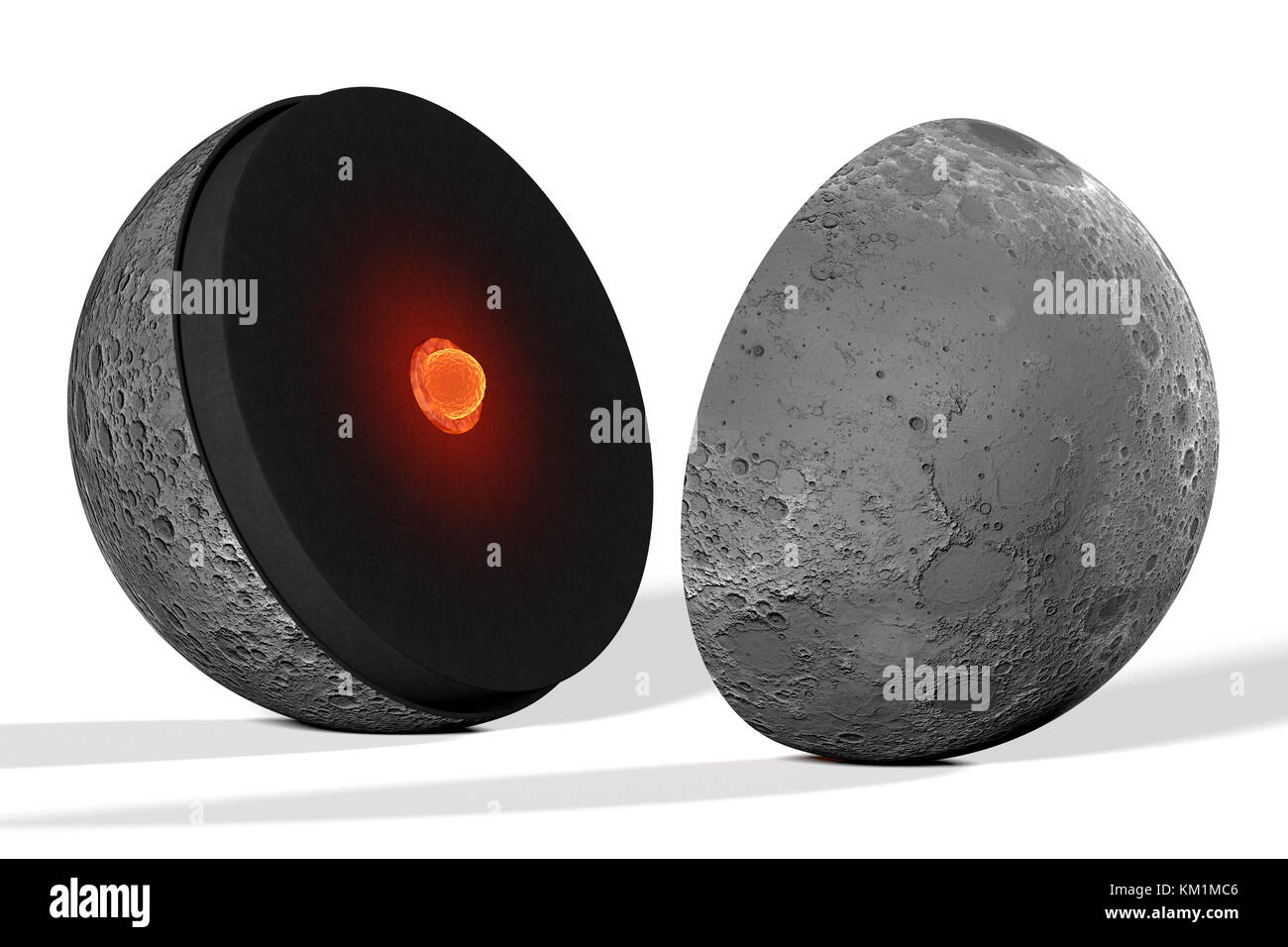 Luna, struttura interna è una ricostruzione realistica nel rendering 3d per illustrazione si è basato sulla moderna ipotesi di planetologists Foto Stock