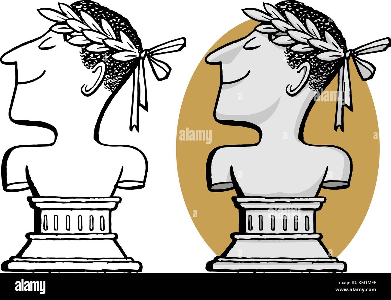 Una vista di profilo del busto di una statua di un uomo romano. Illustrazione Vettoriale
