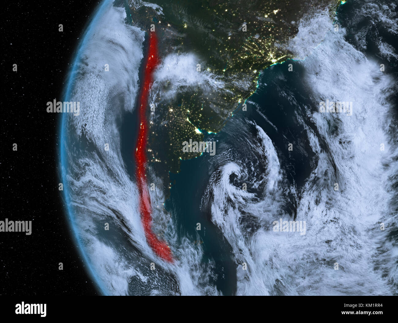 Notte mappa del Cile come visto dallo spazio sul pianeta Terra. 3D'illustrazione. Gli elementi di questa immagine fornita dalla NASA. Foto Stock