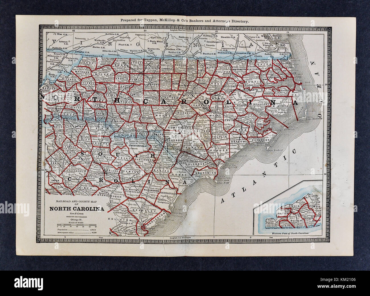 George Cram mappa Antichi dal 1866 Atlas per avvocati e banchieri: Stati Uniti - North Carolina - Raleigh Durham Cape Hatteras Foto Stock