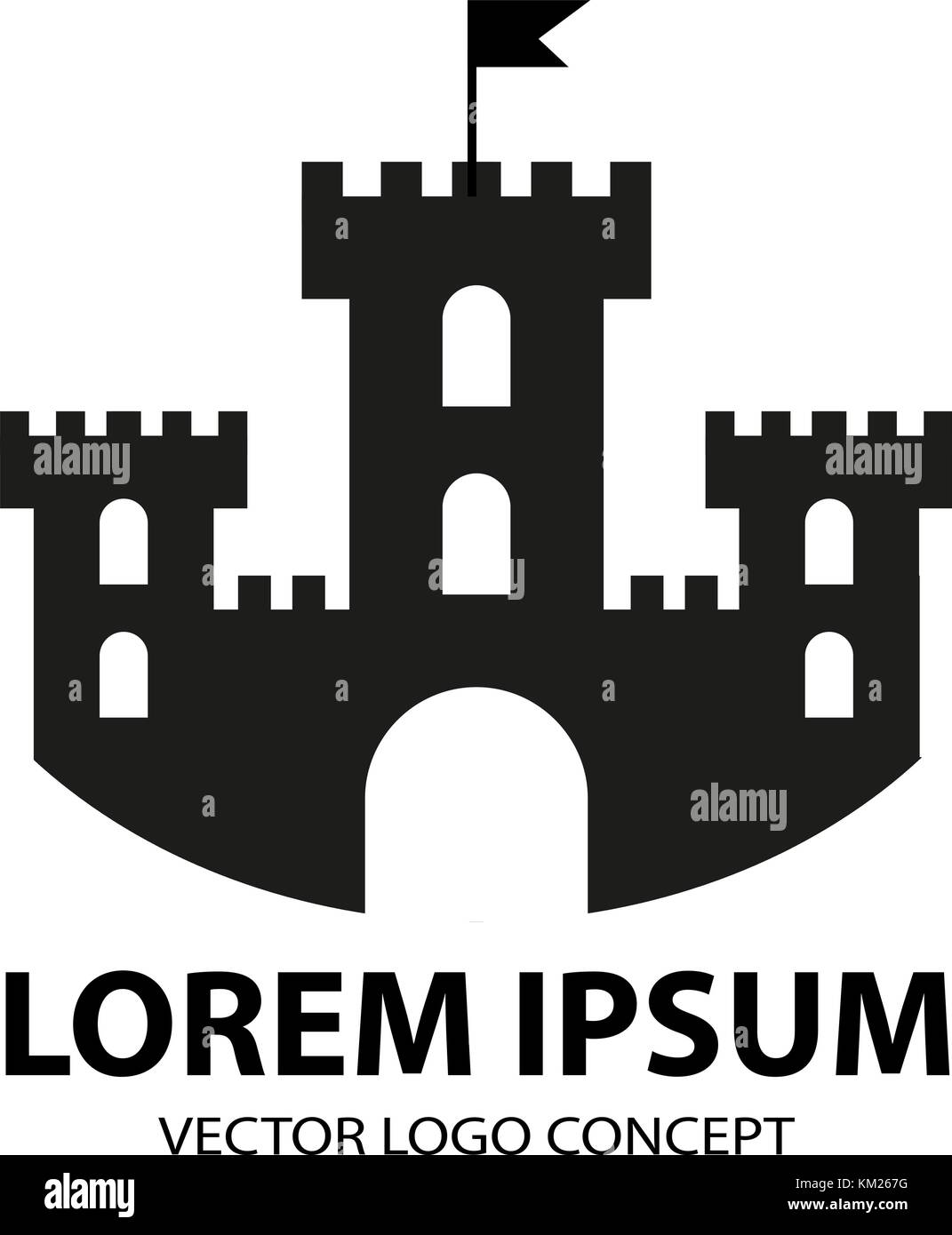 Fortress Icona, elemento di logo. cittadella silhouette. Torre o Castello isolato su sfondo bianco. illustrazione vettoriale. Illustrazione Vettoriale
