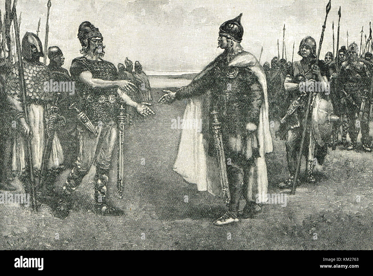 Edmund Ironside incontro Canuto (Cnut il grande), Isola di Alney (o Olney),1016 Foto Stock