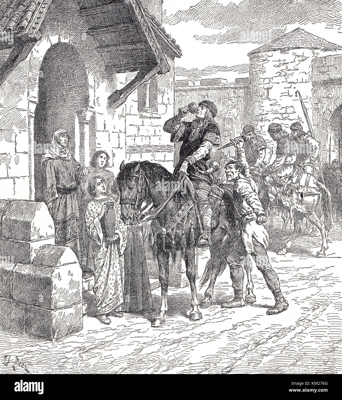 Assassinio di Edoardo il martire, 8 marzo 978, Corfe Castle Foto Stock
