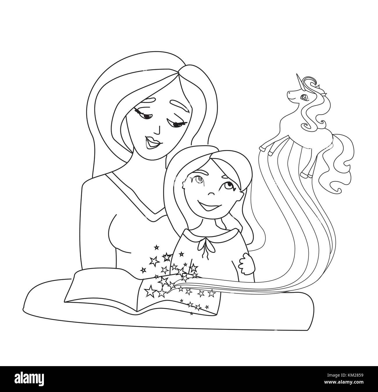 Mamma la lettura di un libro per il suo bambino Illustrazione Vettoriale