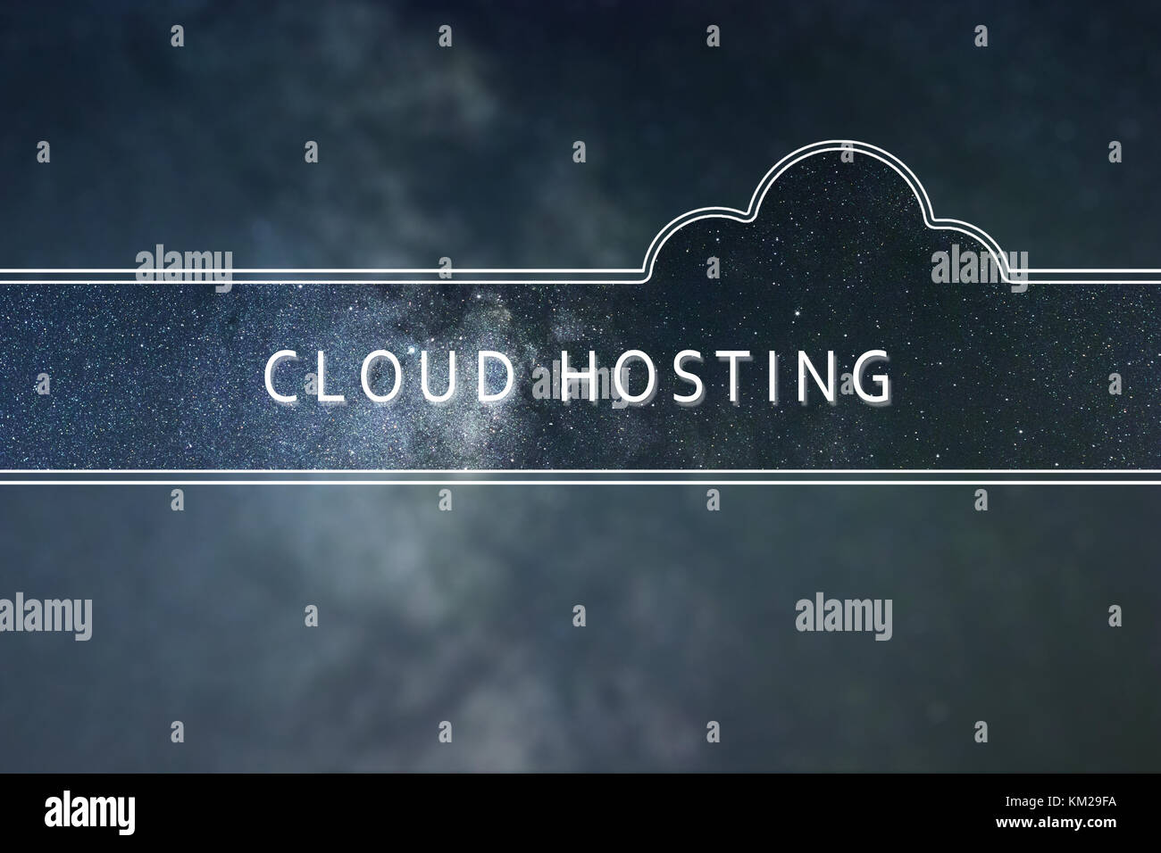 Il Cloud hosting cloud di parola concetto. Sfondo spazio. Foto Stock