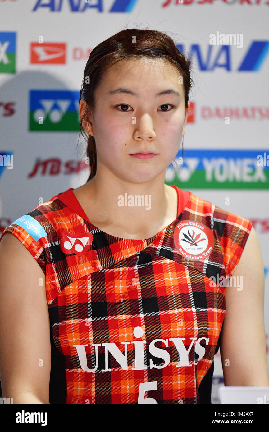 Tokyo, Giappone. Credito: MATSUO. 3 dicembre 2017. ? Arisa Higashino Badminton : 71° All Japan Badminton Championships 2017 Mix Double Award cerimonia al Komazawa Olympic Park Gymnasium di Tokyo, Giappone. Crediti: MATSUO . K/AFLO SPORT/Alamy Live News Foto Stock