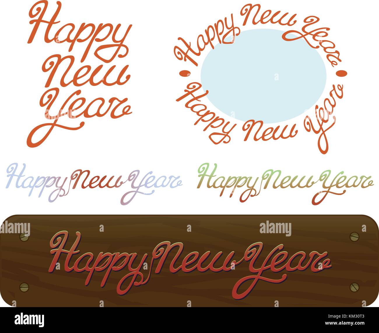 Felice anno nuovo pennello lettering handdrawn testo su sfondo bianco logo retro vintage tipografia Illustrazione Vettoriale
