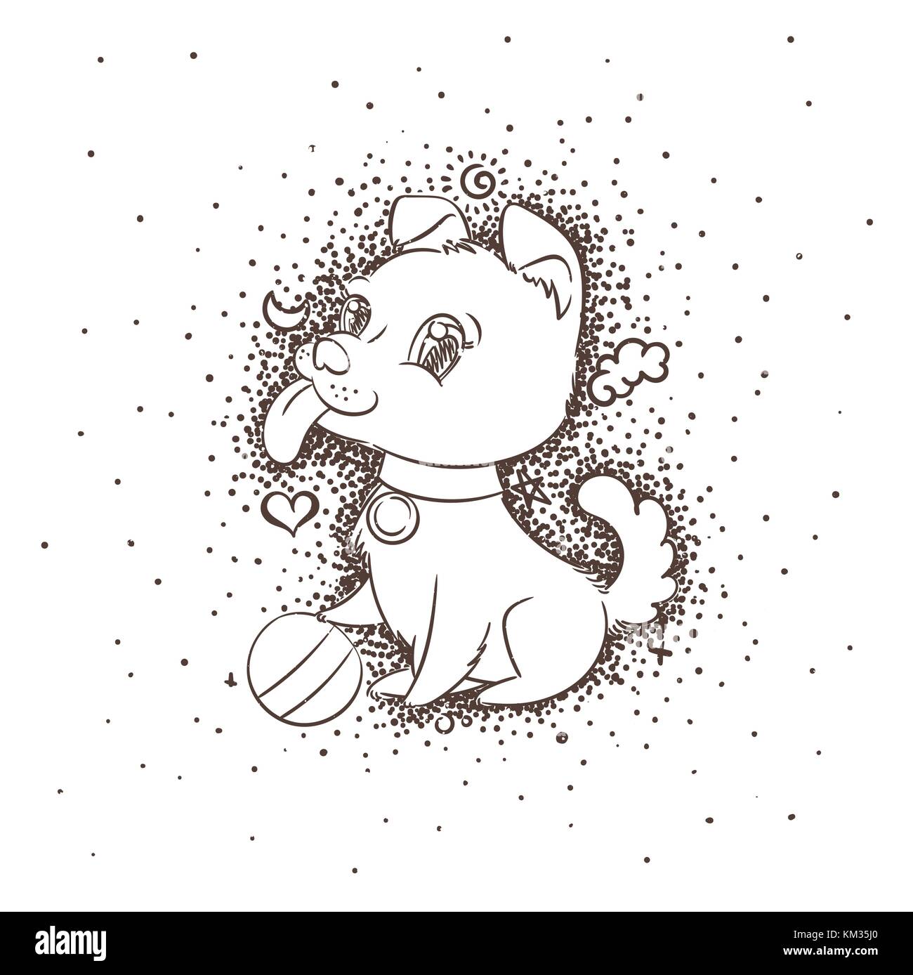 Happy golden cartoon cucciolo. carino piccolo cane che indossa il collare. Illustrazione Vettoriale