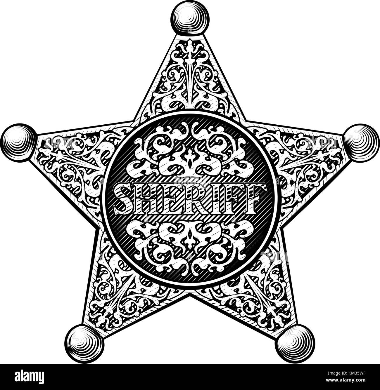 Sheriff Star Badge stile occidentale Illustrazione Vettoriale