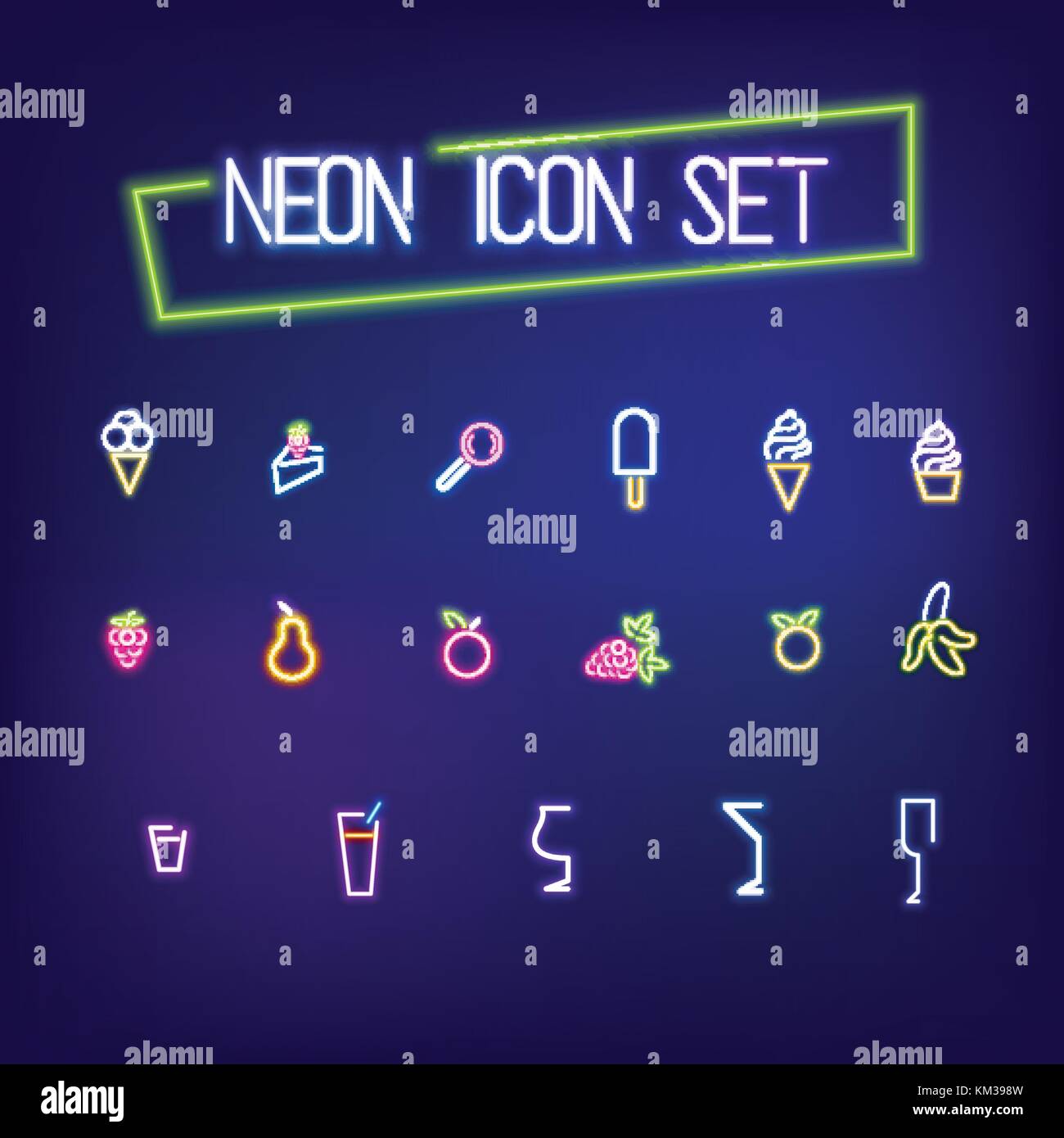 Il Neon cafe bar food icona impostare Illustrazione Vettoriale