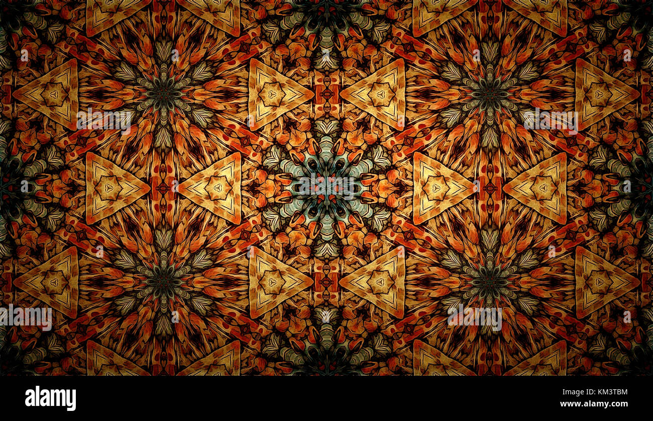 Abstract background vintage mosaico colorato schema simmetrico su tela testurizzati fiori colorati in decor e design per un arazzo, sfondo, Foto Stock