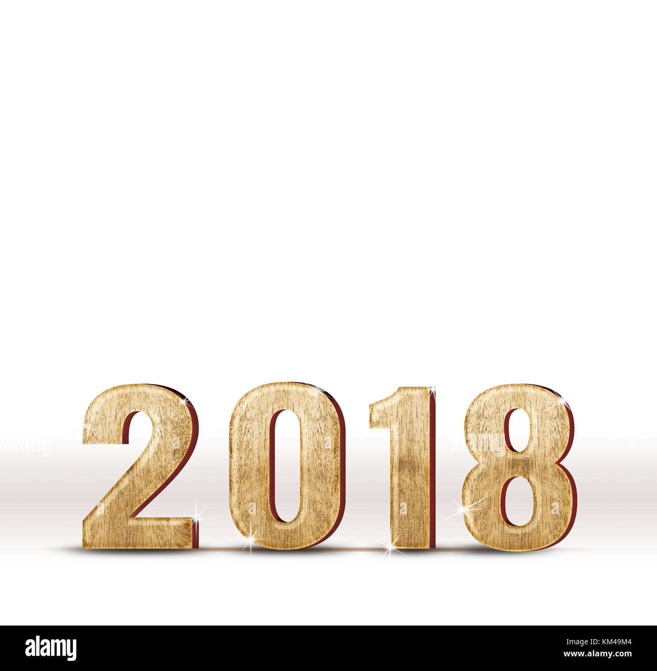 2018 Anno nuovo legno lucido numero (3d rendering) su bianco camera studio,carta vacanze,lasciare spazio per l'aggiunta di testo Foto Stock