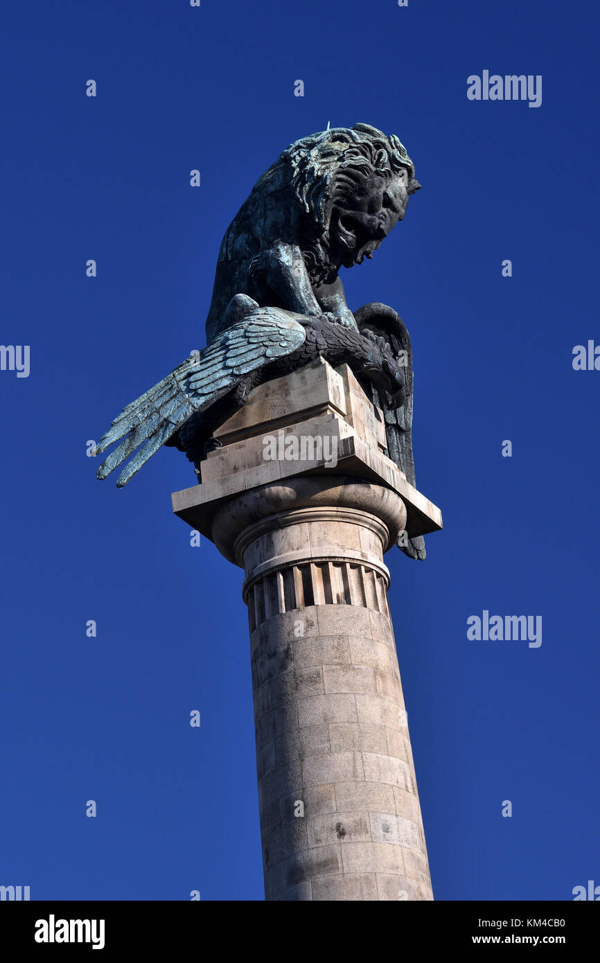 Il portoghese lion su aquila francese;guerra peninsulare;memorial;colonna;Praca de Mouzinho de Albuquerque;porto del Portogallo; Foto Stock