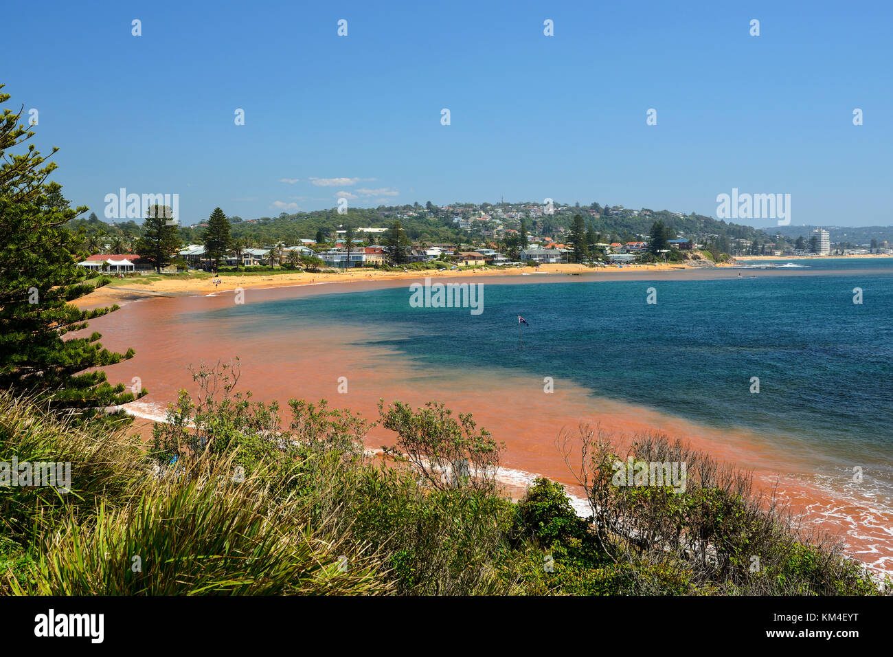 Fishermans beach dalla barriera corallina lunga punto in collaroy, un sobborgo a nord di Sydney, Nuovo Galles del Sud, Australia Foto Stock