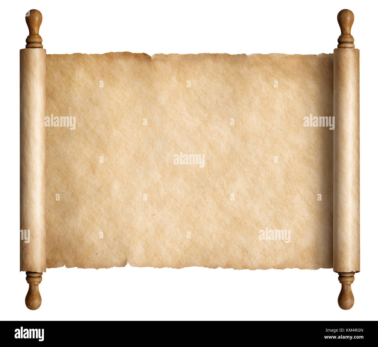 Vecchia pergamena di scorrimento con impugnature in legno 3d illustrazione Foto Stock