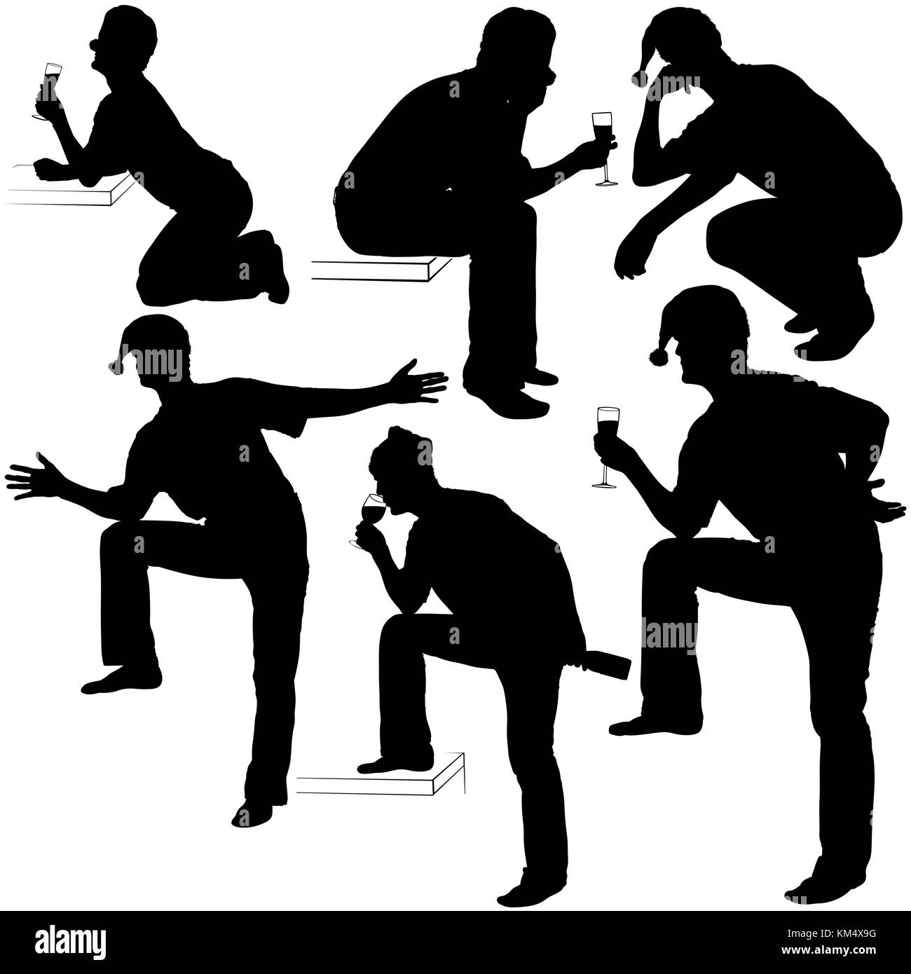 Stagliano bere gli uomini in cappelli di Babbo Natale Illustrazione Vettoriale