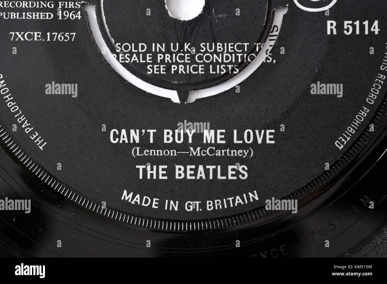 Beatles non possono comprare mi amore sette pollici singola etichetta dettagli Foto Stock