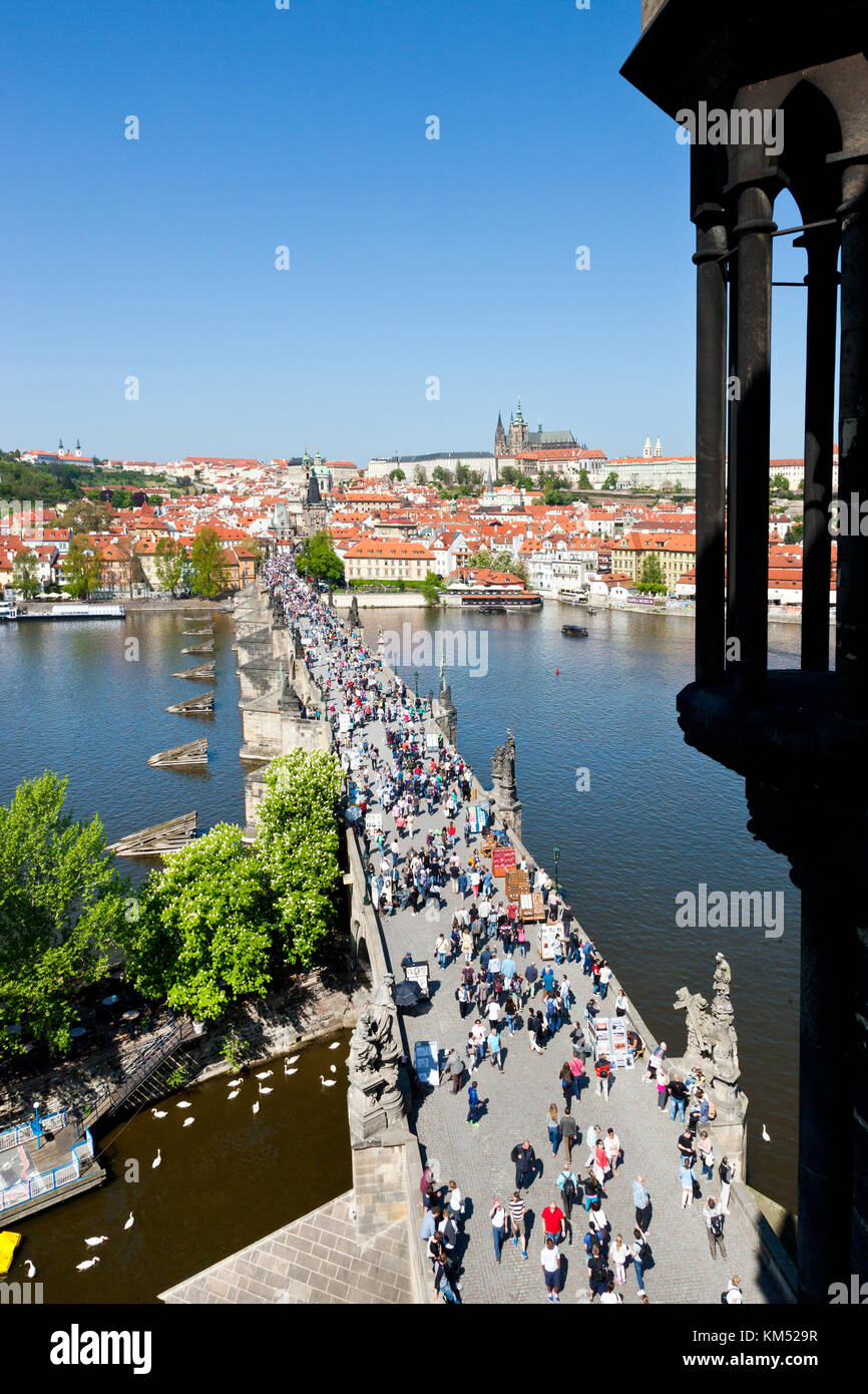 Karluv Most, Prazsky hrad, chram sv. Vita a Mala Strana, Praha (UNESCO), Ceska republika / Cattedrale di San Vito, Ponte Carlo (UNESCO), Città piccola, Foto Stock